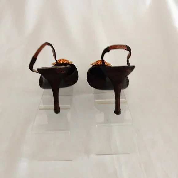 Rene' Caovilla Venezia Dark Bronze Metallic Slingbacks ($1300 Original Retail)